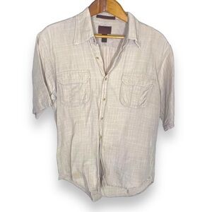 Born 100% Linen Tan Cream Button Up Short Sleeve Shirt Medium